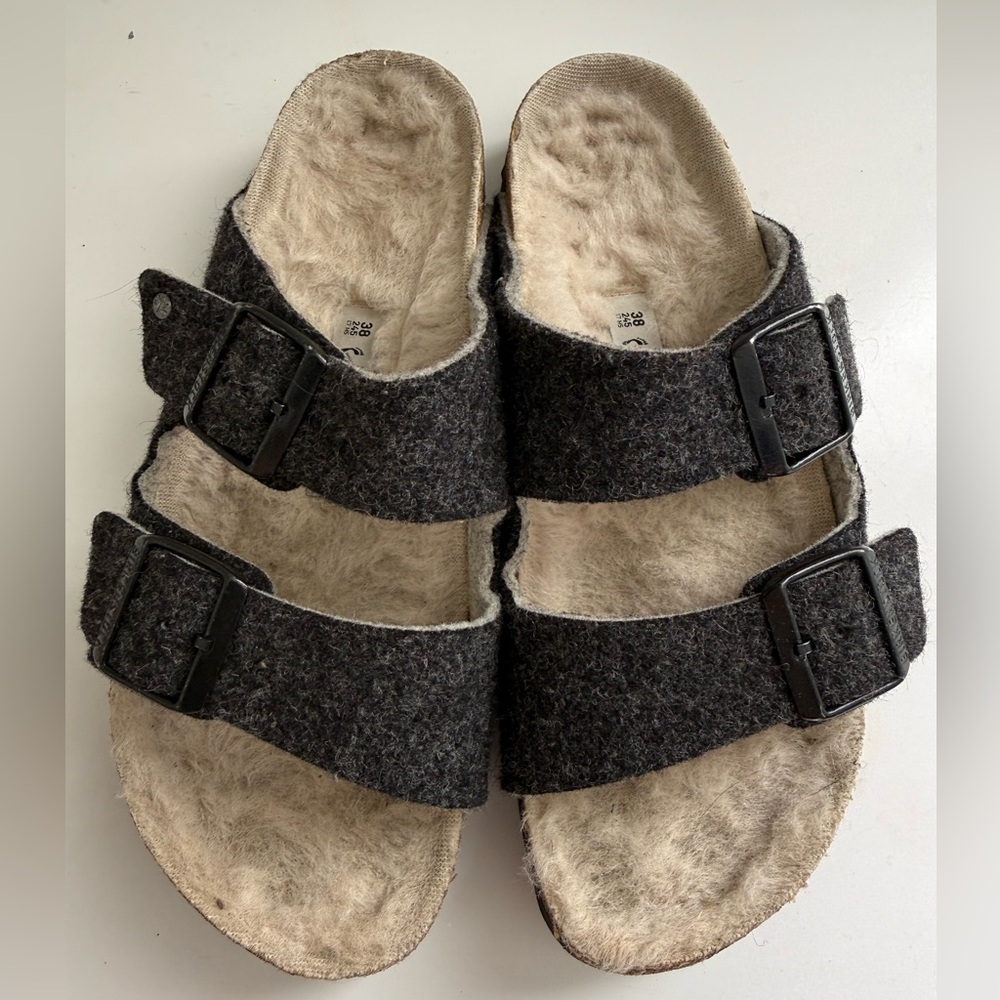 Birkenstock ArizonaDark Gray Felt Double-Buckle Slide Sandals